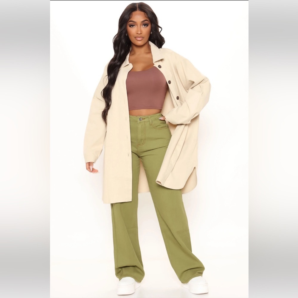High Rise BOHO Wide Leg Olive Jeans